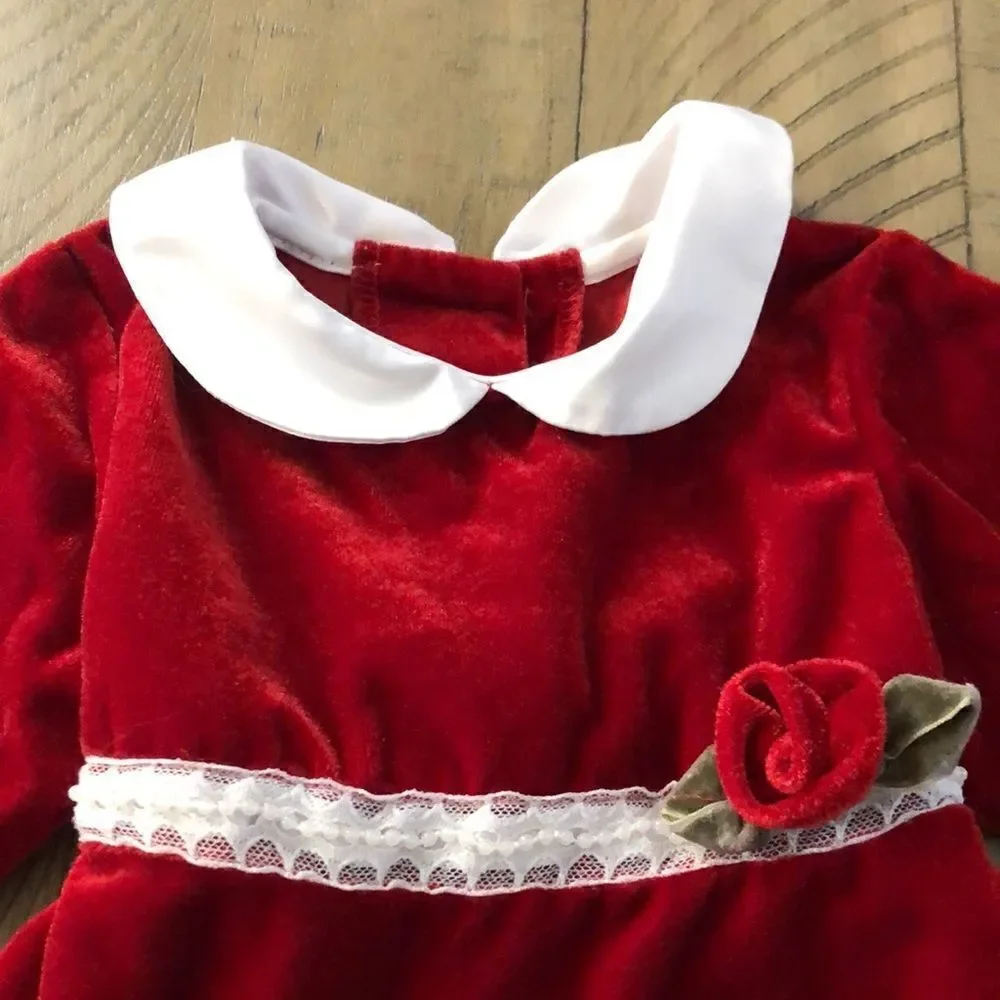 Vintage Sophie Rose 🌹 Velour Tie Back Dress 👗 with Lace Trim, satin collar,